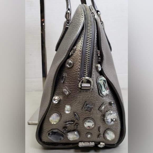 Kate Spade New York Riley gunmetal silver leather satchel laurel way rhinestones - Picture 5 of 8